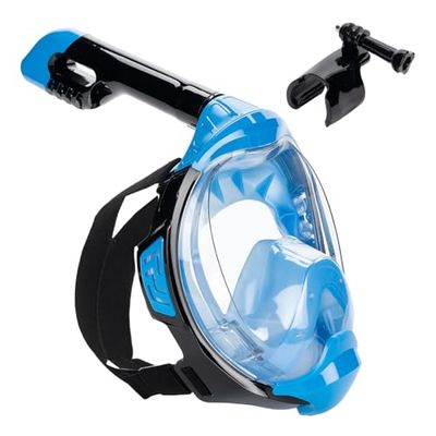 AQUASTIC Kai Masque de Plongée avec Tuba Taille L/XL Vision Complète 180° Système de Circulation d'air Collier Inférieur en Silicone Valve Anti-Vapeur Vitre en Polycarbonate Couleur Bleu