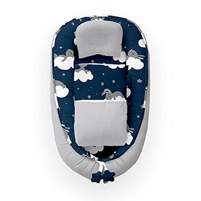 Kospu babynest con cuscino e coperta per neonati, 100% cotone, imbottitura in schiuma di poliestere e perline in silicone, paracolpi 90 x 70 cm
