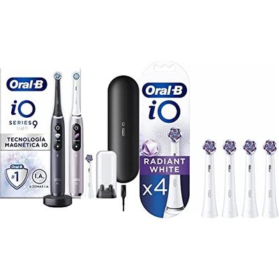 Oral-B iO9 Cepillos de Dientes Eléctrico (Pack de 2) con Mangos Recargables Rosa y Negro & iO Radiant White Recambios para Cepillo de Dientes Eléctrico, Pack de 4 Cabezales, Blanco - Originales