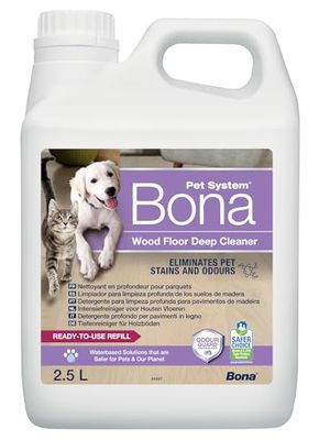 Bona Pet System - Detergente intensivo per pavimenti in legno con ricarica da 2,5 l, detergente per macchie e odori per animali domestici, rimuove gli odori di urina, adatto per cani e gatti