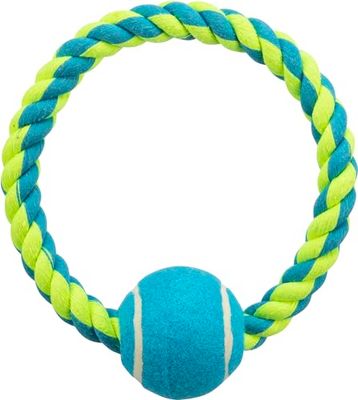 Trixie Anilla de Algodón con Pelota Tenis, ø18, ø6 cm, Perro Gioco Corda Dentafun Anello con Palla, Multicolore