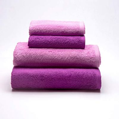 Sancarlos - Ocean, set di 2 asciugamani da lavabo + 2 asciugamani da doccia combinati, colore ciclamino e viola, dimensioni 50 x 100 cm, 70 x 140 cm