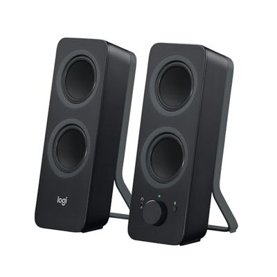 Logitech Z207 Système de Hauts-Parleurs Bluetooth pour PC, Son Stéréo, 10W en Puissance, Entrée Audio 3,5 mm, Multi-Dispositifs, Prise Casque EU/FR, Ordinateur/TV/Smartphone/Tablette - Noir