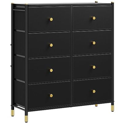 YITAHOME cassettiera camera letto in tessuto a 8 Pelle PU cassetti, cassettiera con ampio spazio interno facile da installare, ideale per camera da letto, soggiorno, camera da bimbo, corridoio, nero