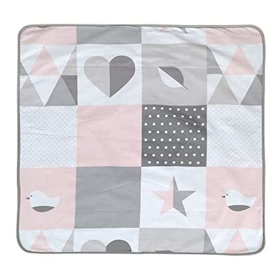 roba Manta de bebé Happy Patch - 80 x 80 cm - manta aconchegante para dormir, gatinhar e brincar - manta de bebé de dupla face de algodão/peluche - rosa/cinzento