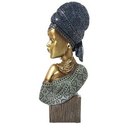 FIGURA BUSTO AFRICANA RESINAAZUL/DORADO 18X9X42CM