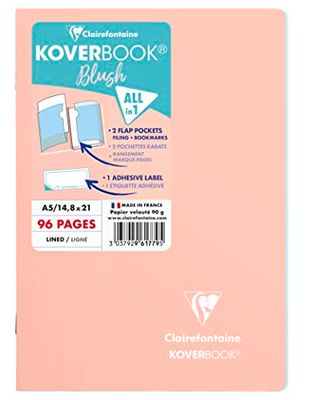 Clairefontaine 961779C Un Carnet Agrafé Koverbook Blush Corail - A5 14,8x21 cm - 96 Pages Lignées - Papier Blanc 90 g - Couverture Polypro