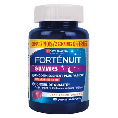 Forté Pharma - FortéNuit Gummies - Gummies Sommeil - 1,9 mg de Mélatonine et Plantes - Goût Myrtille - Complément Alimentaire Sommeil – Endormissement Rapide et Sommeil de Qualité - 60 gommes = 2 mois