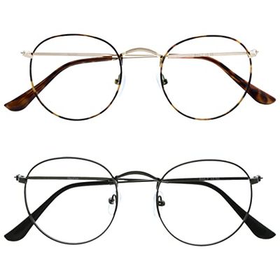 OPULIZE Sol Gafas de Lectura Bloqueo de Luz Azul Pack de 2 Montura Retro Redonda Marrón Gris Plomo Resistente a Arañazos Bisagras de Muelle Ordenador Gaming Antirreflejante Hombre Mujer B94-27