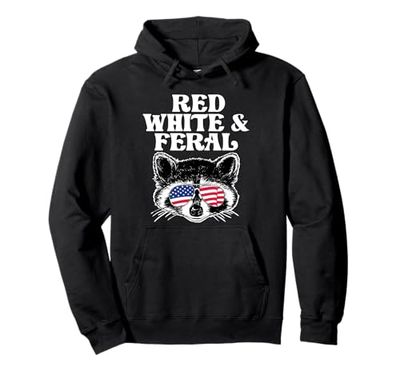 Raccoon Red White and Feral Felpa con Cappuccio