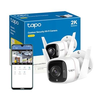 Tapo 2K Outdoor Security Camera, Motion Detection, IP66 Weatherproof, Built-in Siren, 2-way Audio, 3MP, Night Vision, Cloud &SD Card Storage, Works with Alexa & Google Home (Tapo C310)