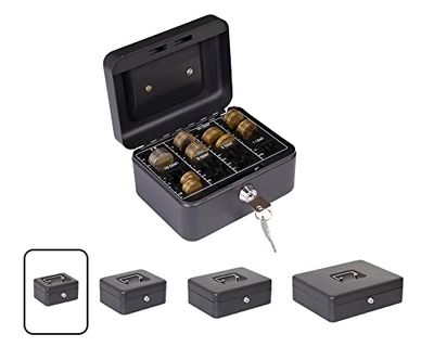 ARREGUI Elegant Cash C9614-EUR Caja Caudales con Llave para Contar y Transportar Dinero | Caja de Seguridad de acero con bandeja organizador de Monedas | Caja fuerte portatil 15 cm de ancho | Negro
