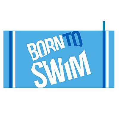 BornToSwim mikrofiber badhandduk handduk mjuk handduk, ljusblå med Born To Swim logotyp, 70 x 140 cm