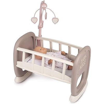 Smoby - Baby Nurse Cuna Mecedora para Muñecos de hasta 42cm, Móvil Encima de la Cuna (7600220372)