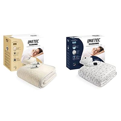 Imetec Scaldasonno Matrimoniale 150x160 cm, 50% Lana e Merino, 2 Temperature & Scaldasonno Adapto Singolo 150 x 80 Cm, Tecnologia Brevettata, Riscaldamento Rapido