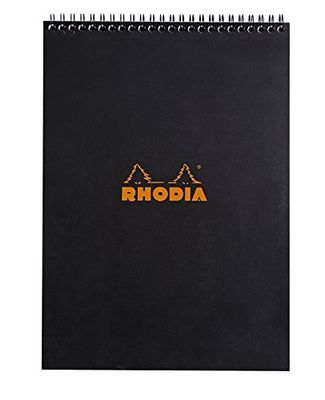 RHODIA 185019C - Spiral Notebook (Full Bound) Black - A4 - Lined - 80 Detachable Sheets - White Clairefontaine Paper 80 g/m - Soft and Resistant Coated Card Cover - Classic