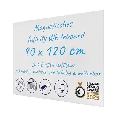 FRANKEN Infinity SCM6103 - Lavagna magnetica senza cornice, 120 x 90 cm, per l'assemblaggio diretto di più lavagne e formato verticale/orizzontale, per ufficio e casa, superficie in acciaio