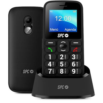 SPC Fortune 2 4G - Telefono cellulare 4G per anziani, pulsante SOS, volume suoneria molto alto (102dB), configurazione remota, tasti grandi, suoneria e notifiche smart, colore nero