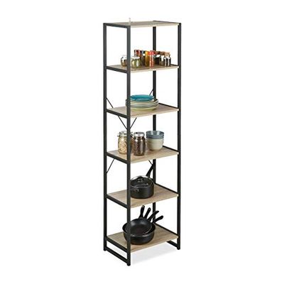 Relaxdays boekenrek industrieel met 6 etages, hoog opbergrek, HxBxD: 180 x 50 x 35 cm, staand rek, PB/metaal, bruin