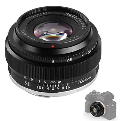 TTArtisan 50mm F2 Obiettivo per fotocamere mirrorless F2 solo per fotocamere Sony E-Mount A7 A7II A7R A7S A9 APS-C: A5000 A6600 NEX-3 NEX-5 NEX-7 NEX5C e altro (nero).