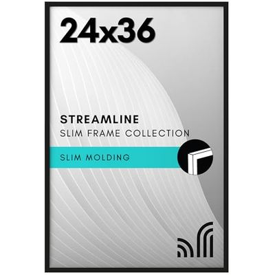 Americanflat Cadre photo fin 24 x 36 pouces noir avec plexiglas poli format paysage et vertical pour mur