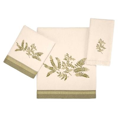 Avanti Linens - Lot de 3 Serviettes en Coton Doux et Absorbant (Collection Greenwood, Ivoire)