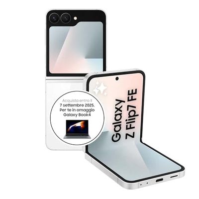 Samsung Galaxy Z Flip7 FE Smartphone AI pieghevole, 3 anni di Garanzia del produttore, RAM 12GB, 256GB, Display 3,4" Super AMOLED/6,7" Dynamic AMOLED 2X, Fotocamera 50MP, White [Versione italiana]