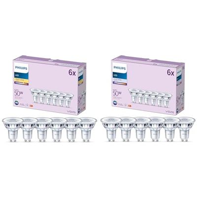PHILIPS LED Classic Spot Light Bulb 6 Pack [Warm White 2700K - GU10] 50W, Non Dimmable & LED Classic Spot Light Bulb 6 Pack [Cool White 4000K - GU10] 50W, Non Dimmable