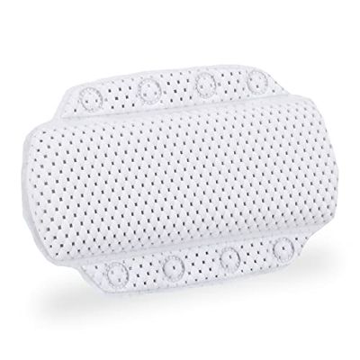 Relaxdays Pillow, Non-slip Bathing Cushion With Suction Cups, Wellness, Head & Neck Support, White, Foam