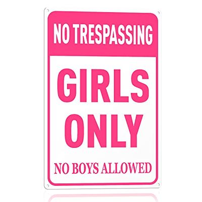 Girls Only-skylt, rosa skylt med texten ”No Trespassing Girls Only No Boys Allowed”, vägg- och dörrskylt för flickrum/sovrum– 20 x 30 cm, aluminium