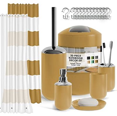 Clara Clark Juego de Accesorios de baño Azul Marino, Juego de Accesorios de baño de 20 Piezas, Juego de Cortina de Ducha con Forro, Soporte para Cepillo de Dientes, dispensador de jabón, jabonera