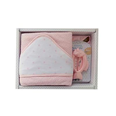 Duffi Baby 0929-06 Maxi drap de bain brodé 100 x 100 cm + thermomètre, rose, fille.