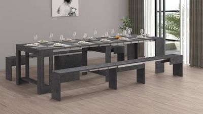 Dmora Torquato Bench Set of 2 Chairs for Dining Table, Extendable Benches, 290 x 25 x 45 cm, Slate