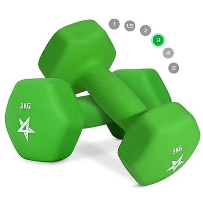 Yes4All YSB5 Hex Neopreen Gewichten Halters Set Paar (1 kg tot 7 kg) - Halterset, Handgewichten Set voor Vrouwen Mannen, Home Gym Workout, 3 KG x 2, Groen