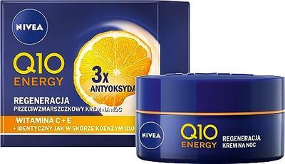 Q10 Energy Recharging Face Night Cream (50ml), crema de noche energizante para mujeres, crema facial hidratante de noche, crema facial de recarga con vitamina C y Q10