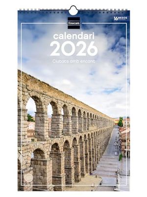 Finocam - Wall Calendar 2026 25x40 cm Month View January - December 2026 + Sep.- Dec. 2025 (4 months) reduced | Calendar 2026 | Images Cities - Catalan