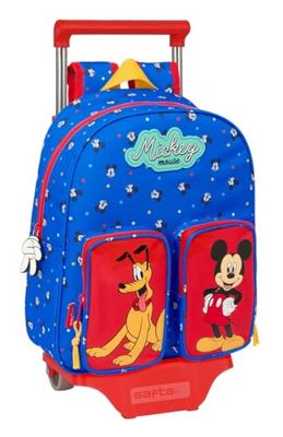 safta Mickey Mouse Good Day - Sac à dos pour enfant avec chariot 705, idéal pour enfants de différents âges, confortable et polyvalent, qualité et résistance, 28 x 10 x 34 cm, bleu, M, Décontracté