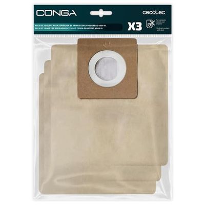 Cecotec Pack of 3 Vacuum Cleaner Bags for Conga PowerBag 4000 XL Sled Vacuum Cleaner, Includes 3 Bags Compatible with Conga Powerbag 4000 XL Vacuum Cleaner