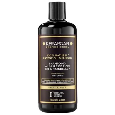 Kerargan - Shampoing Anti-Chute à l'Huile de Ricin - Fortifie & Favorise la Croissance - Cheveux Secs et Cassants - Enrichi en Kératine, Huile d'Argan, Aloe Vera - Sans sulfate, OGM, silicone - 500ml