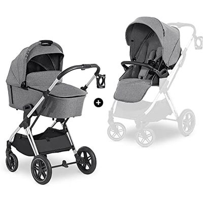 Hauck 3w1 wózek dziecięcy zestaw Vision X Set gondola, obrotowe siedzisko, pokrowiec, gumowe koła, obciążenie do 25 kg, składany kompaktowo