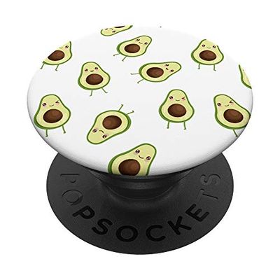 PopSockets Cute Kawaii Smiling Avocado Fruit Pattern - White PopGrip: Impugnatura per Telefoni Cellulari e Tablet Intercambiabile