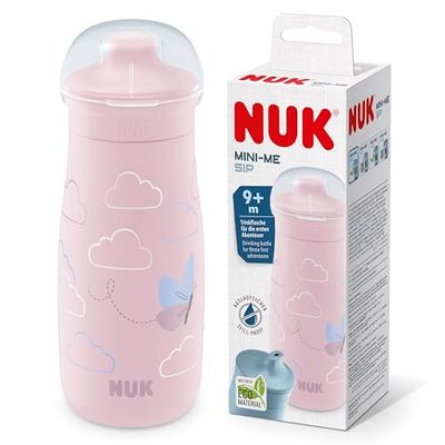 Vaso NUK Mini-Me Sip para niños pequeños | 9+ meses | 300 ml | Botella de agua para niños | Boquilla endurecida a prueba de fugas | A prueba de roturas | Mariposa rosa