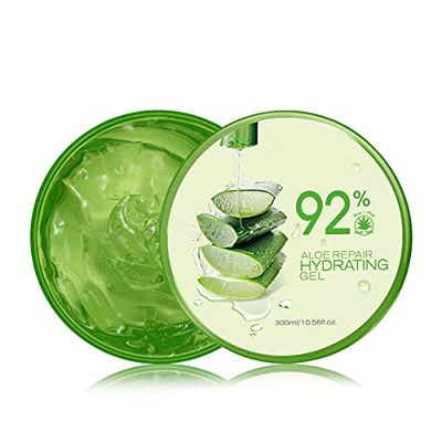 Naturlig fuktgivande aloe vera gel, 300 ml aloe vera gel, för torr hud, solreparation och närande, naturlig fuktkräm för ansikte, kropp och hår