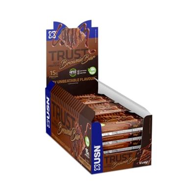 USN Trust Vegan Brownie Bar, Dark Chocolate Protein Brownie: High Protein Bars, Perfect On-the-Go & Post-Workout Protein Snacks (12 x 60g Bars per Pack)