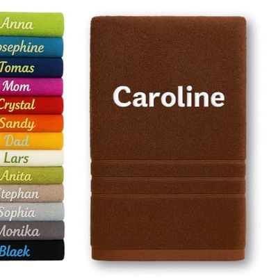 Asciugamano da bagno personalizzato con nome splendidamente ricamato in vari colori Asciugamano personalizzato Asciugamano da bagno Asciugamano in cotone (140 x 70 cm, Marrone)