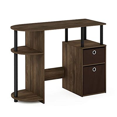 Furinno JAYA Simplistische Computer Studeerbureau met vuilnisladen, Columbia Walnoot/Zwart/Donkerbruin