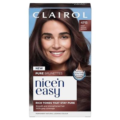 Clairol Nice n’ Easy Pure Brunettes Hair Colour | Pure and Rich Brown Tones | Smooth, Natural Hair Colour | With Pre-Colour Serum | 100% Grey Coverage | 4PB Deep Mocha Brown| Permanent Hair Dye
