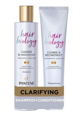 Pantene Pro-V Hair Biology Shampoo & Conditioner Set, Cleanse & Reconstruct 250ml, for greasy roots & damaged lengths