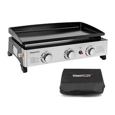Royal Gourmet - Plancha de Gas de Acero esmaltado, 3 quemadores de Potencia 7,5 kW, Superficie de cocción 62,0 x 35,5 cm, portátil para Acampar y al Aire Libre