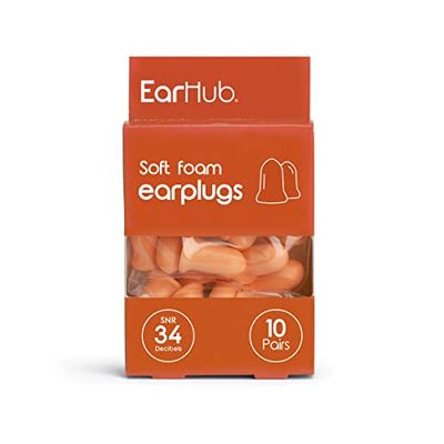 EarHub - Premium Soft Foam Earplugs Orange SNR 34dB - 10 Pairs of Noise Cancelling Foam Great for Sleep, Flying and Concerts. Reusable Protection for Your Ears - for A Calmer, Quiet Experience.